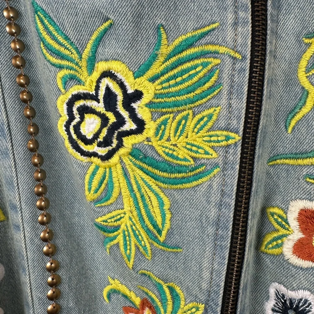 🆕 ARATTA LUCINDA EMBROIDERED DENIM JACKET Light Blue Denim Floral Embroider